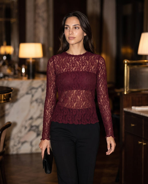 Maglia a maniche lunghe in pizzo di velluto TRAMA - Follie by Alice
