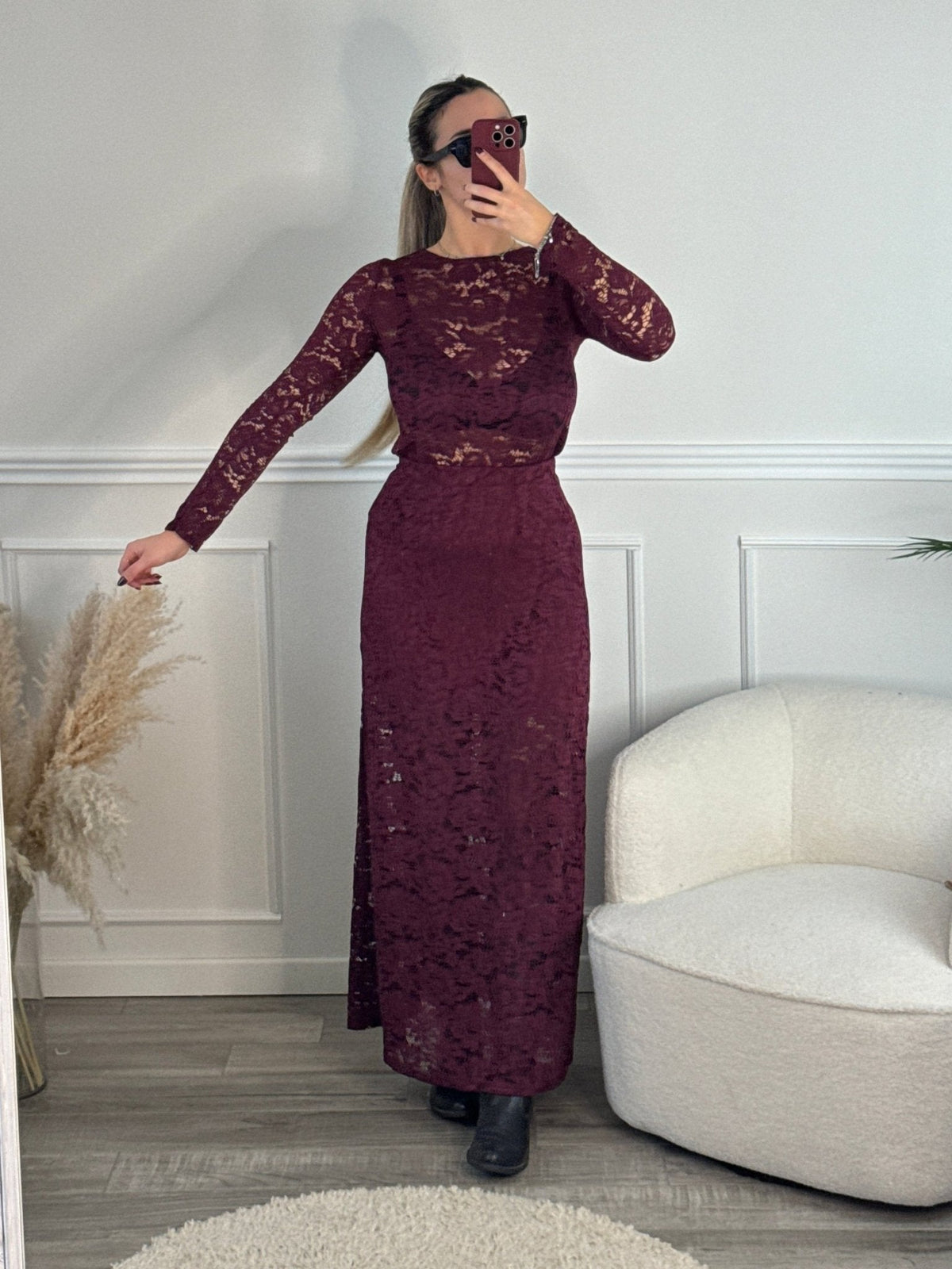 Maglia a maniche lunghe semitrasparente con ricami in pizzo - Follie by Alice