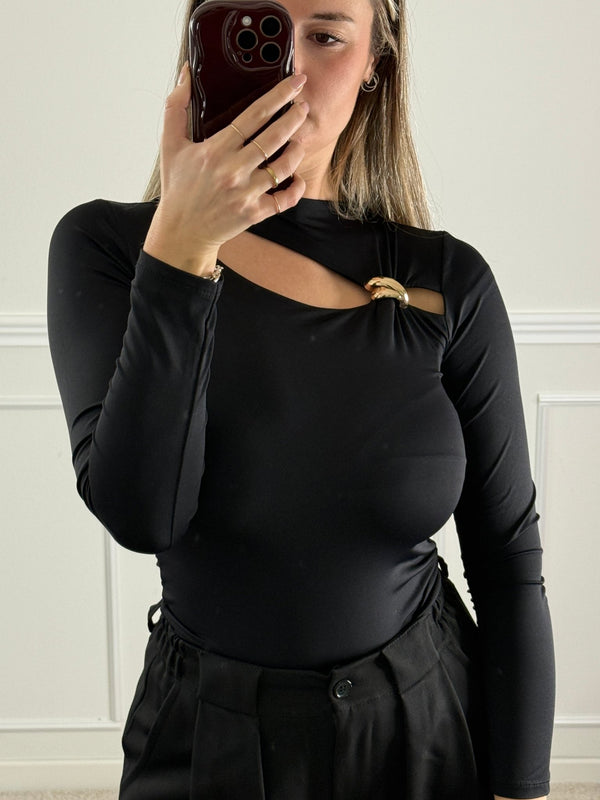 Maglia cut - out a maniche lunghe con morsetto dorato - Follie by Alice