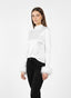 Maglia in raso a maniche lunghe con piume a fondo manica - Follie by Alice