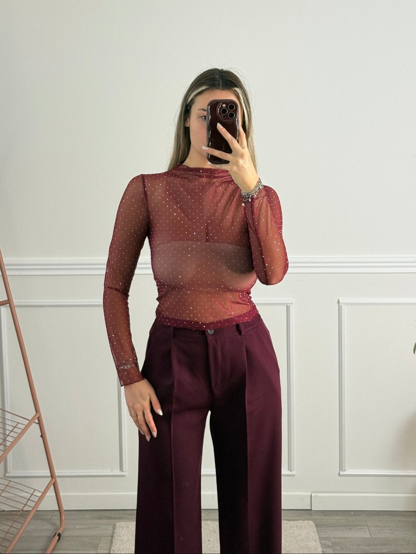 Maglia velata a maniche lunghe con strass gioiello - Follie by Alice