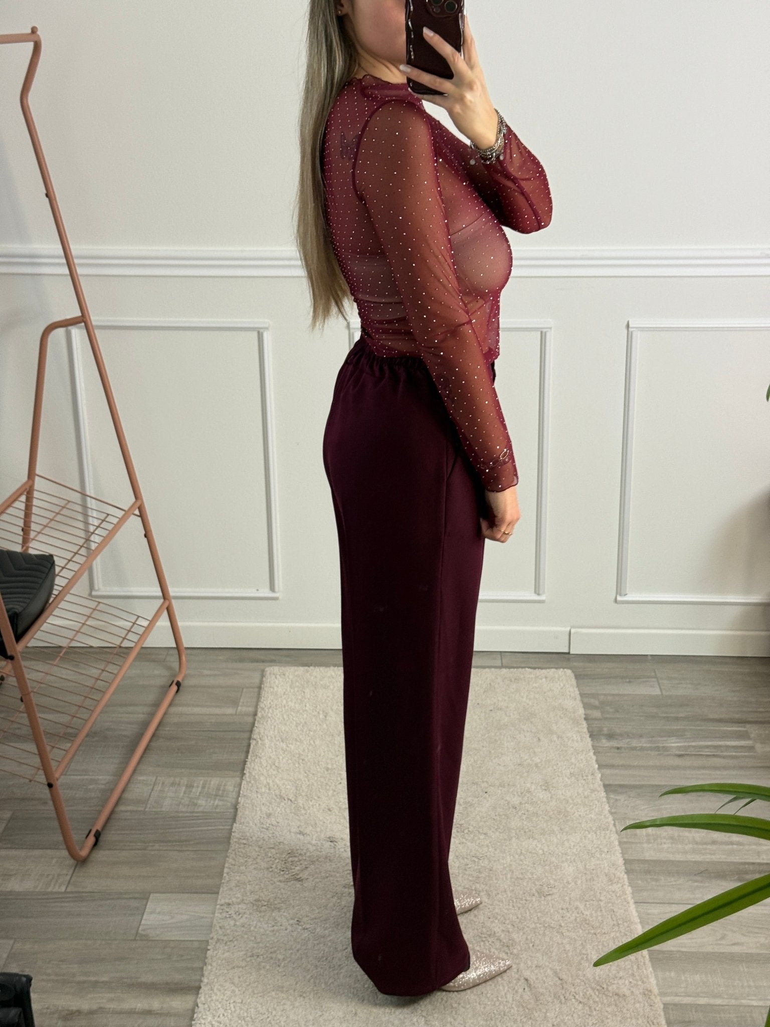 Maglia velata a maniche lunghe con strass gioiello - Follie by Alice