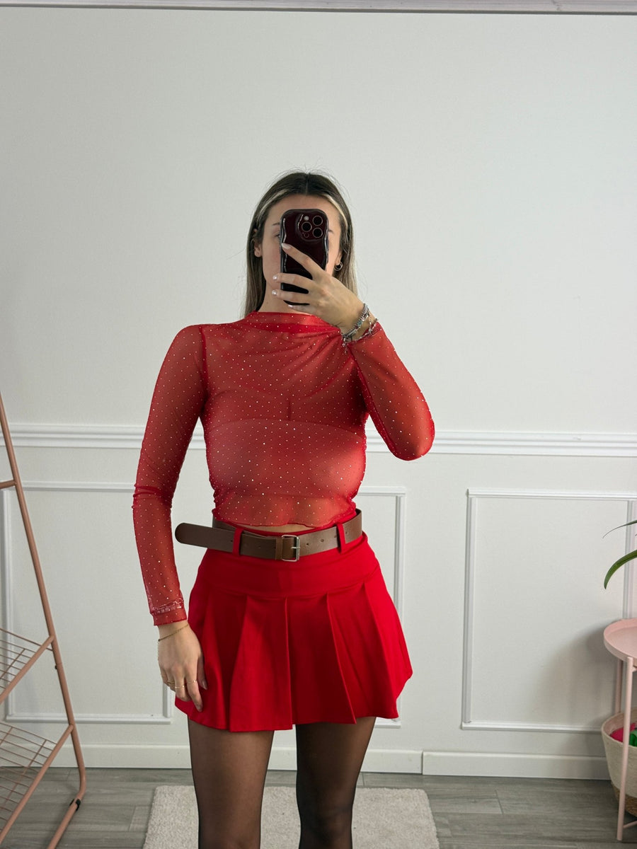 Maglia velata a maniche lunghe con strass gioiello – alternate