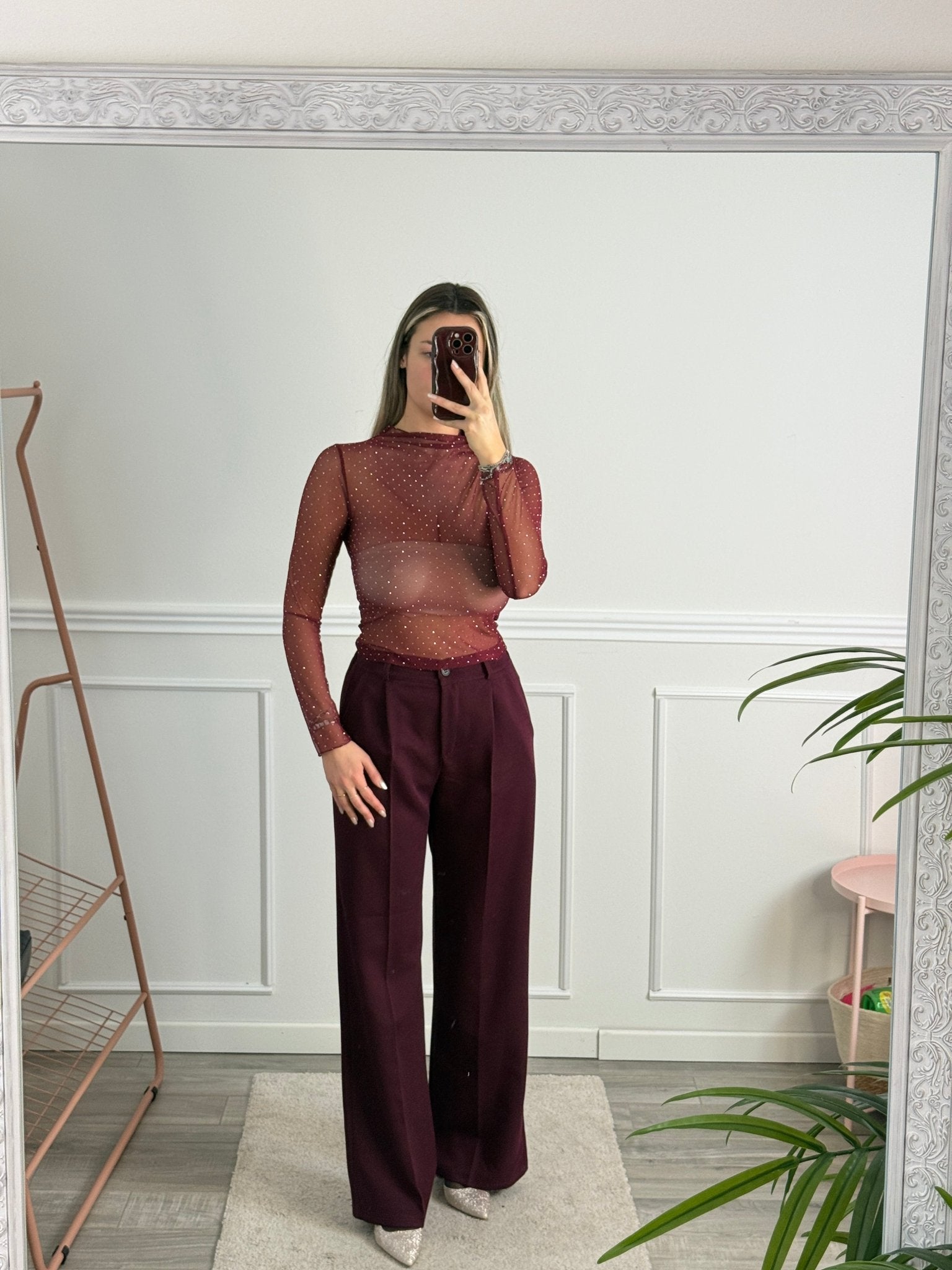 Maglia velata a maniche lunghe con strass gioiello - Follie by Alice