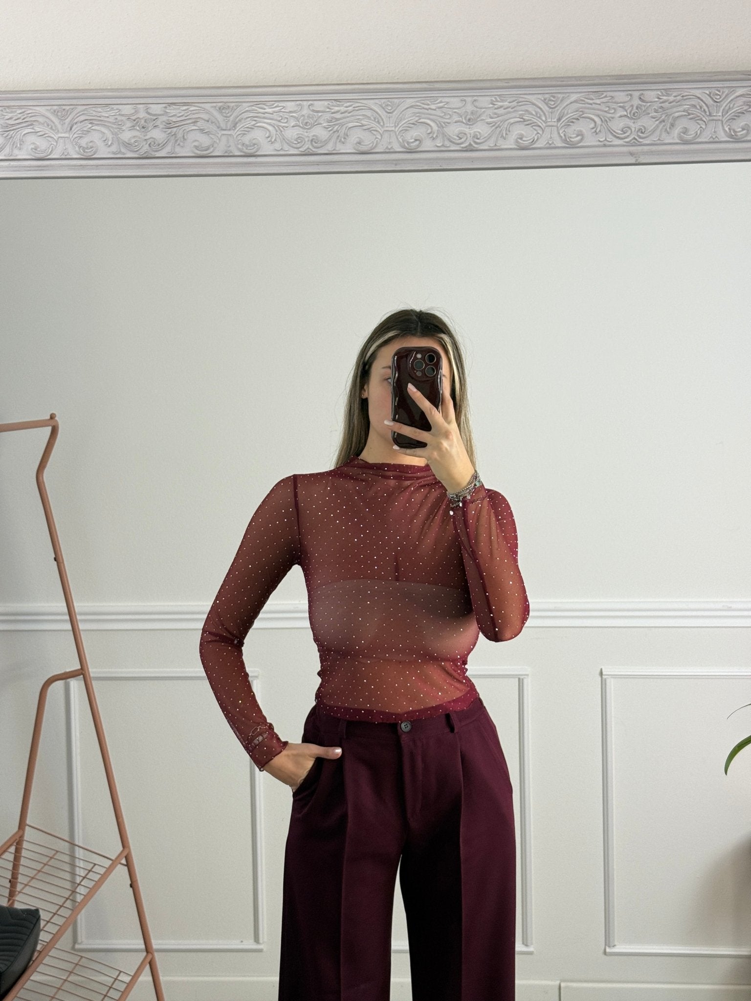 Maglia velata a maniche lunghe con strass gioiello - Follie by Alice