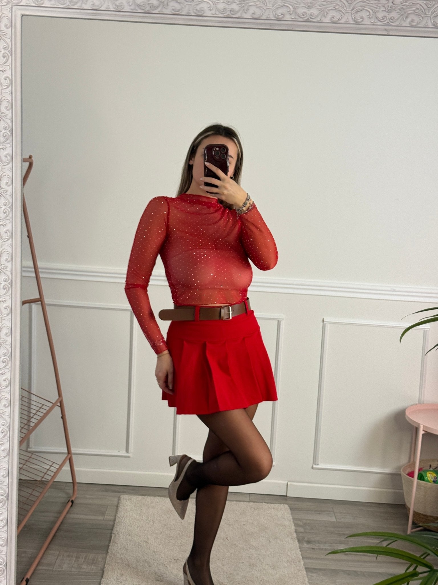 Maglia velata a maniche lunghe con strass gioiello - Follie by Alice