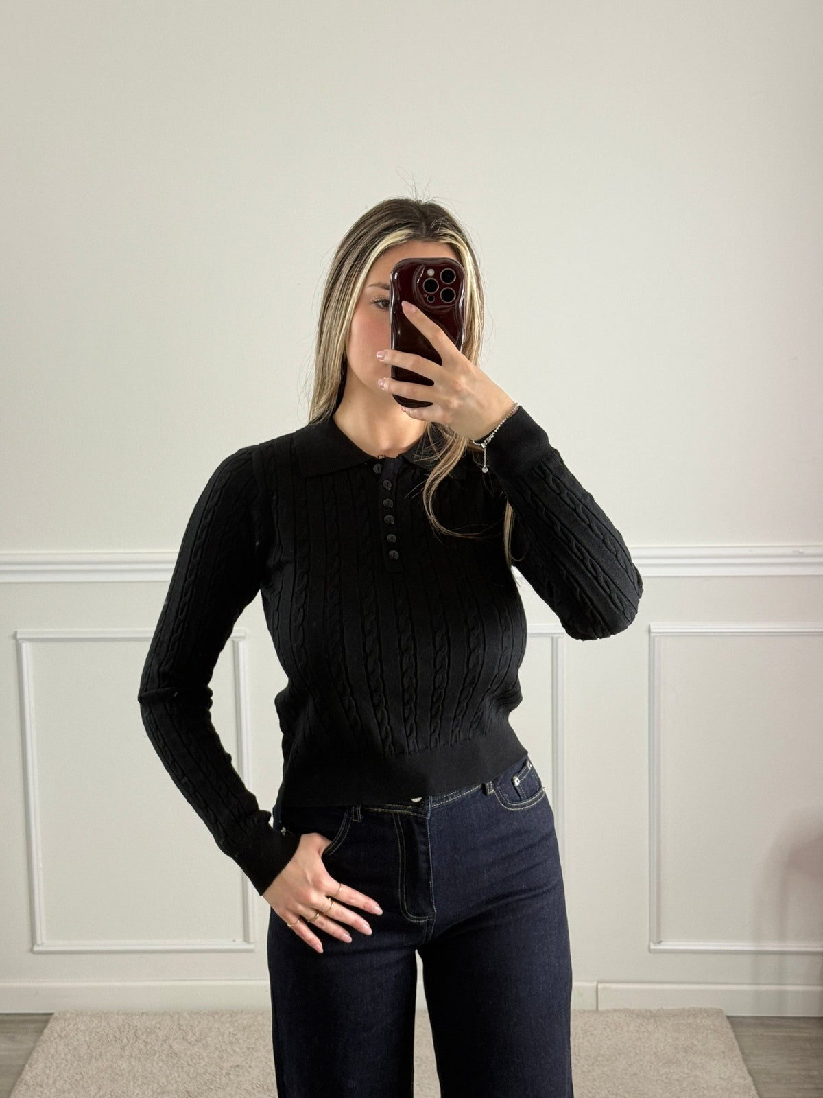 Maglioncino a trecce con maniche lunghe e collo polo - Follie by Alice