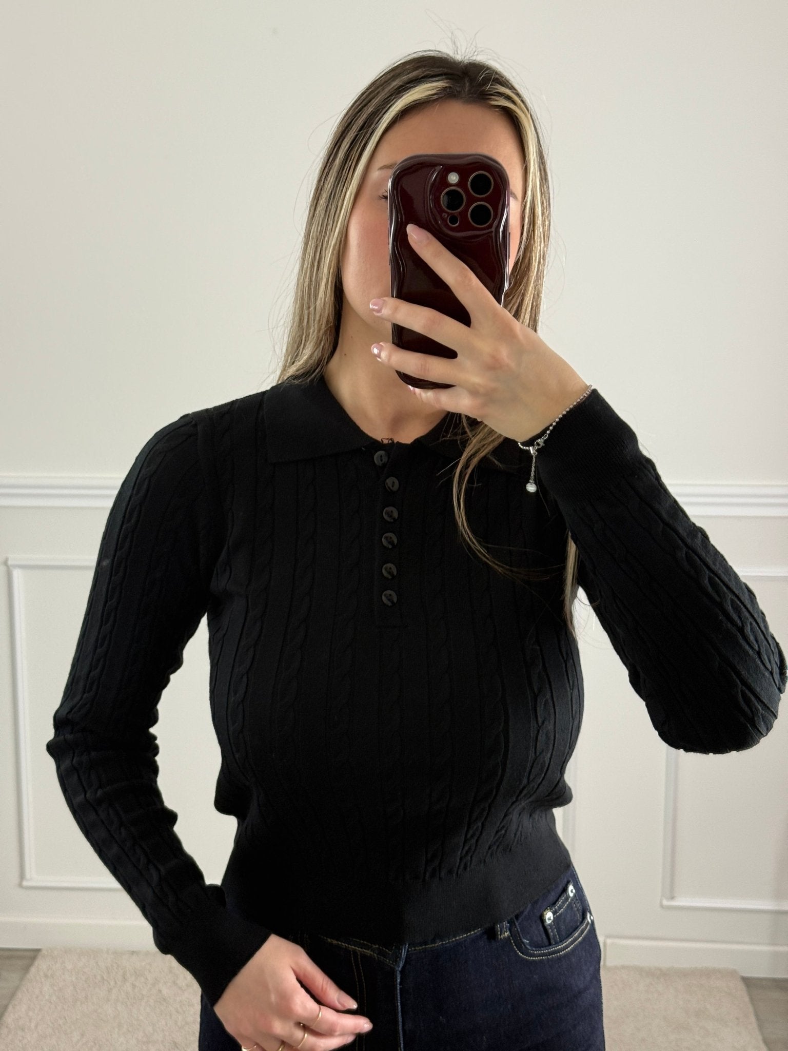 Maglioncino a trecce con maniche lunghe e collo polo - Follie by Alice