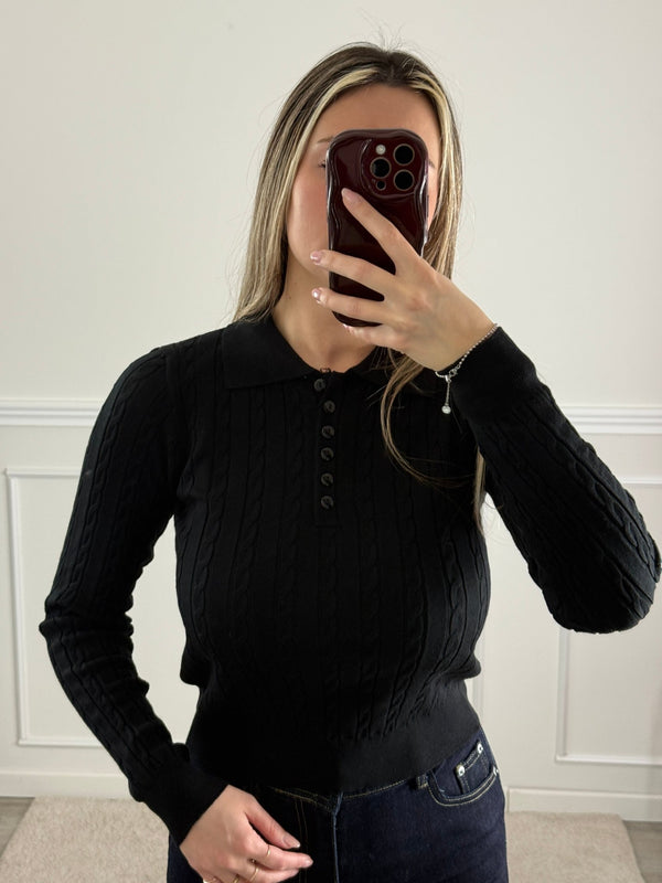 Maglioncino a trecce con maniche lunghe e collo polo - Follie by Alice