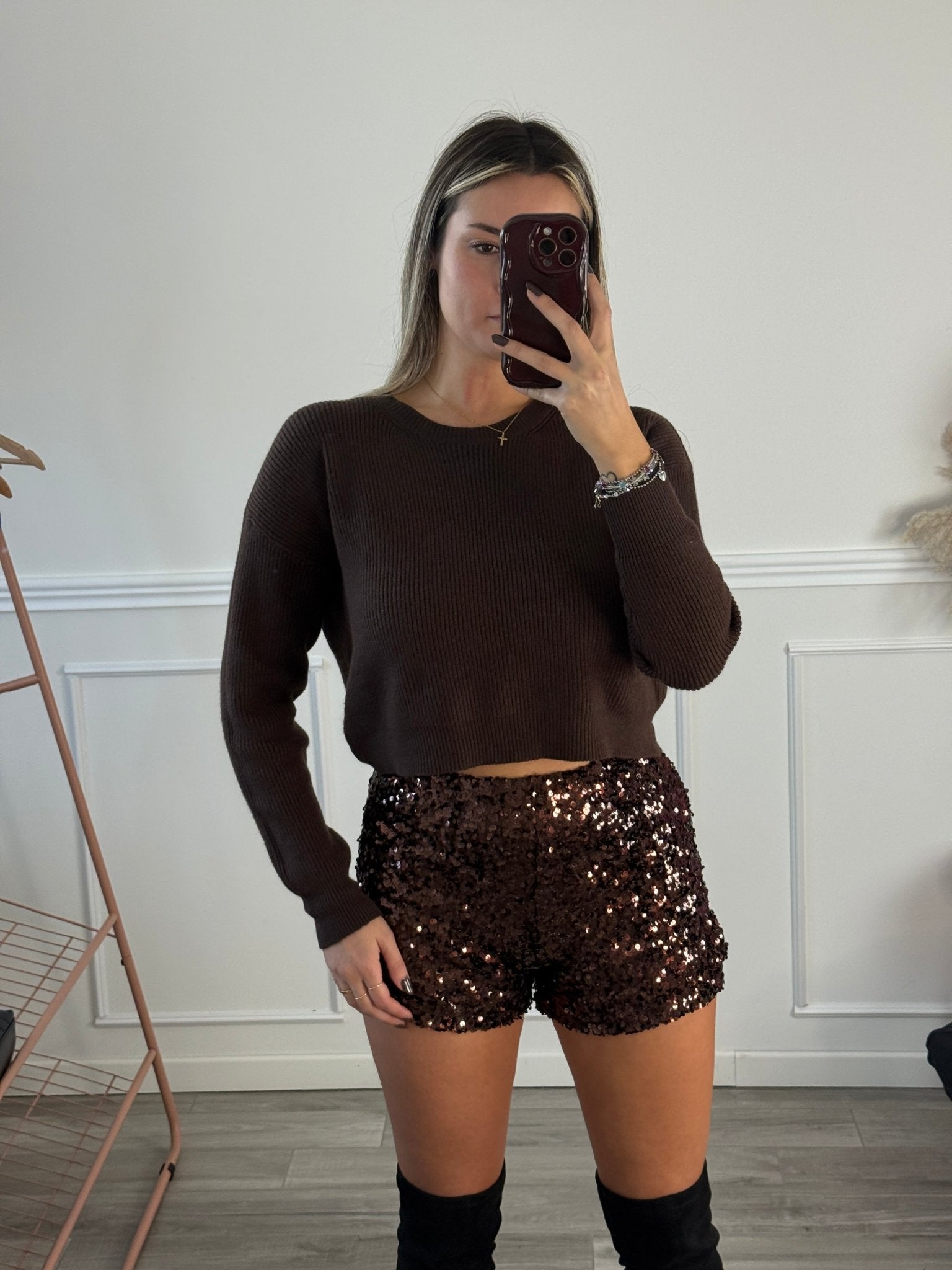 Maglioncino corto girocollo a costine - Follie by Alice