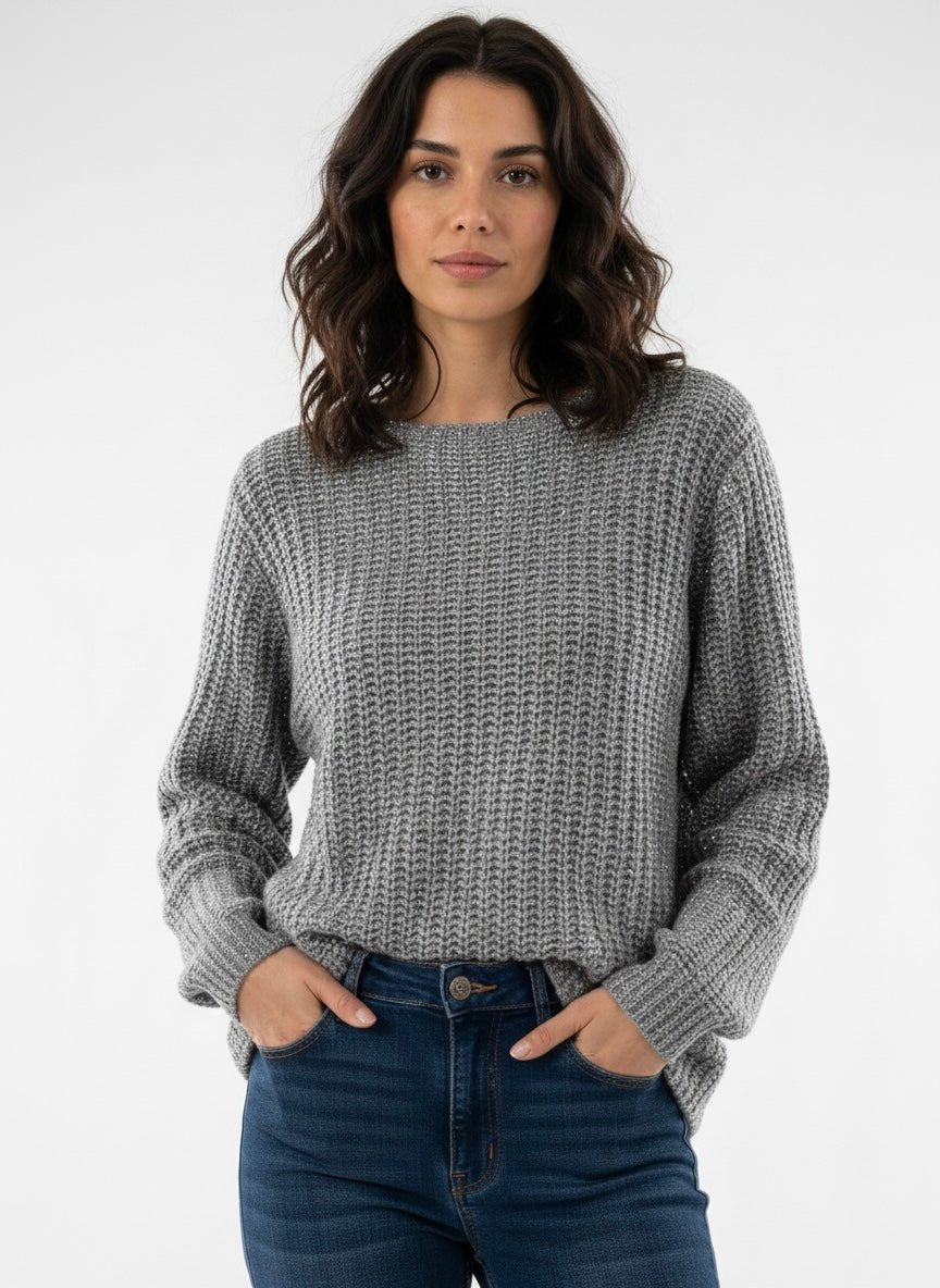 Maglioncino grigio con inserti lamé - Follie by Alice