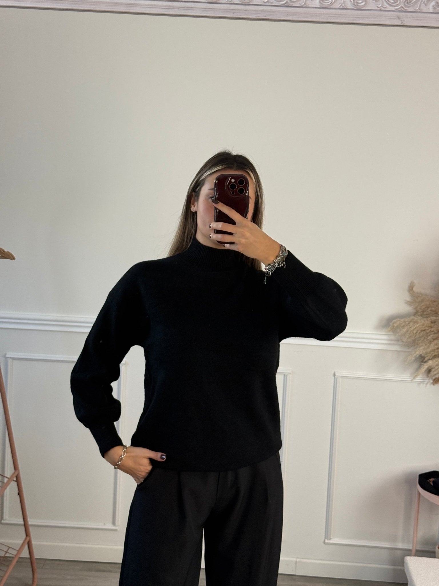 Maglioncino morbido a collo alto con maniche a palloncino - Follie by Alice