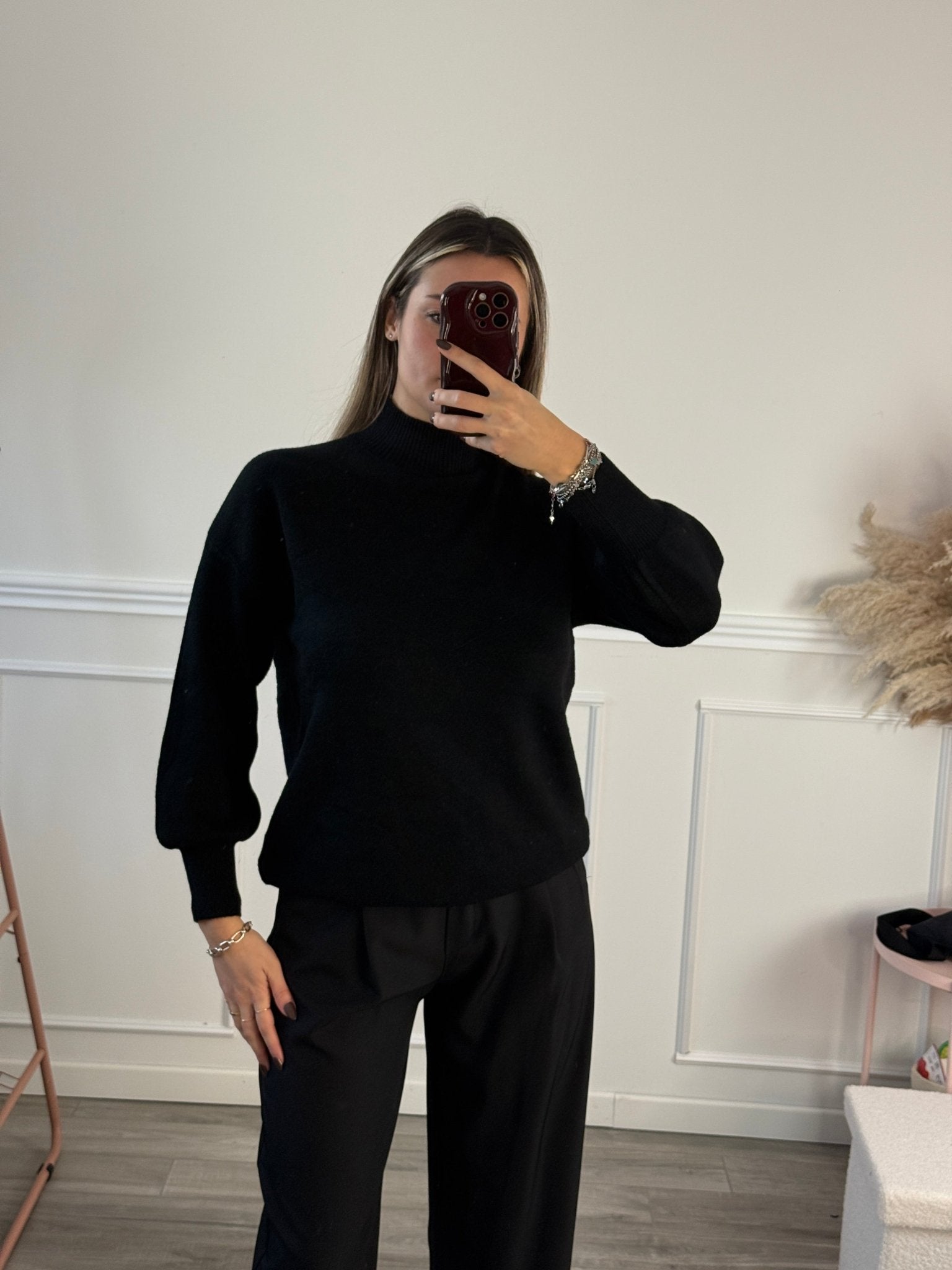 Maglioncino morbido a collo alto con maniche a palloncino - Follie by Alice