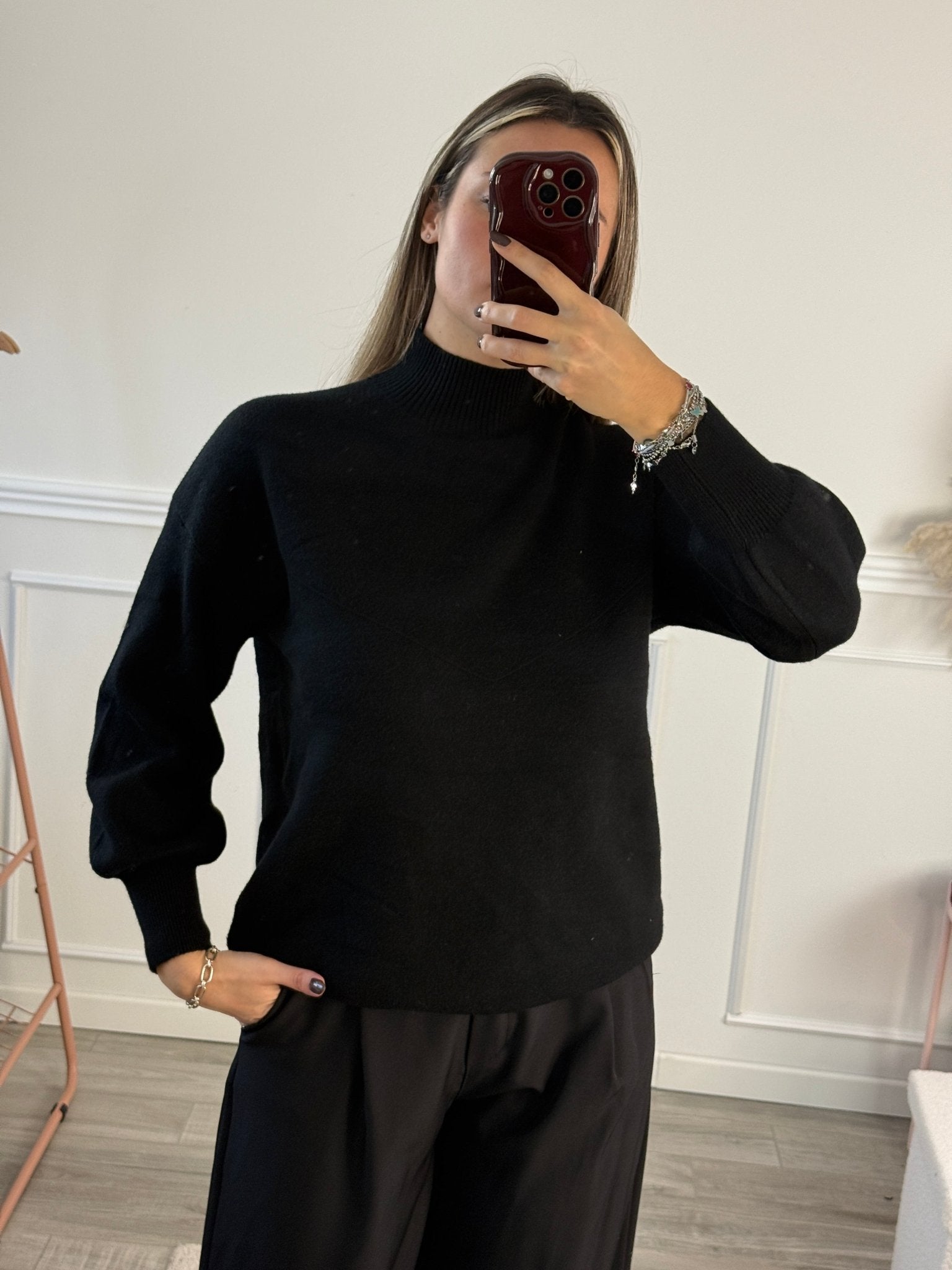 Maglioncino morbido a collo alto con maniche a palloncino - Follie by Alice