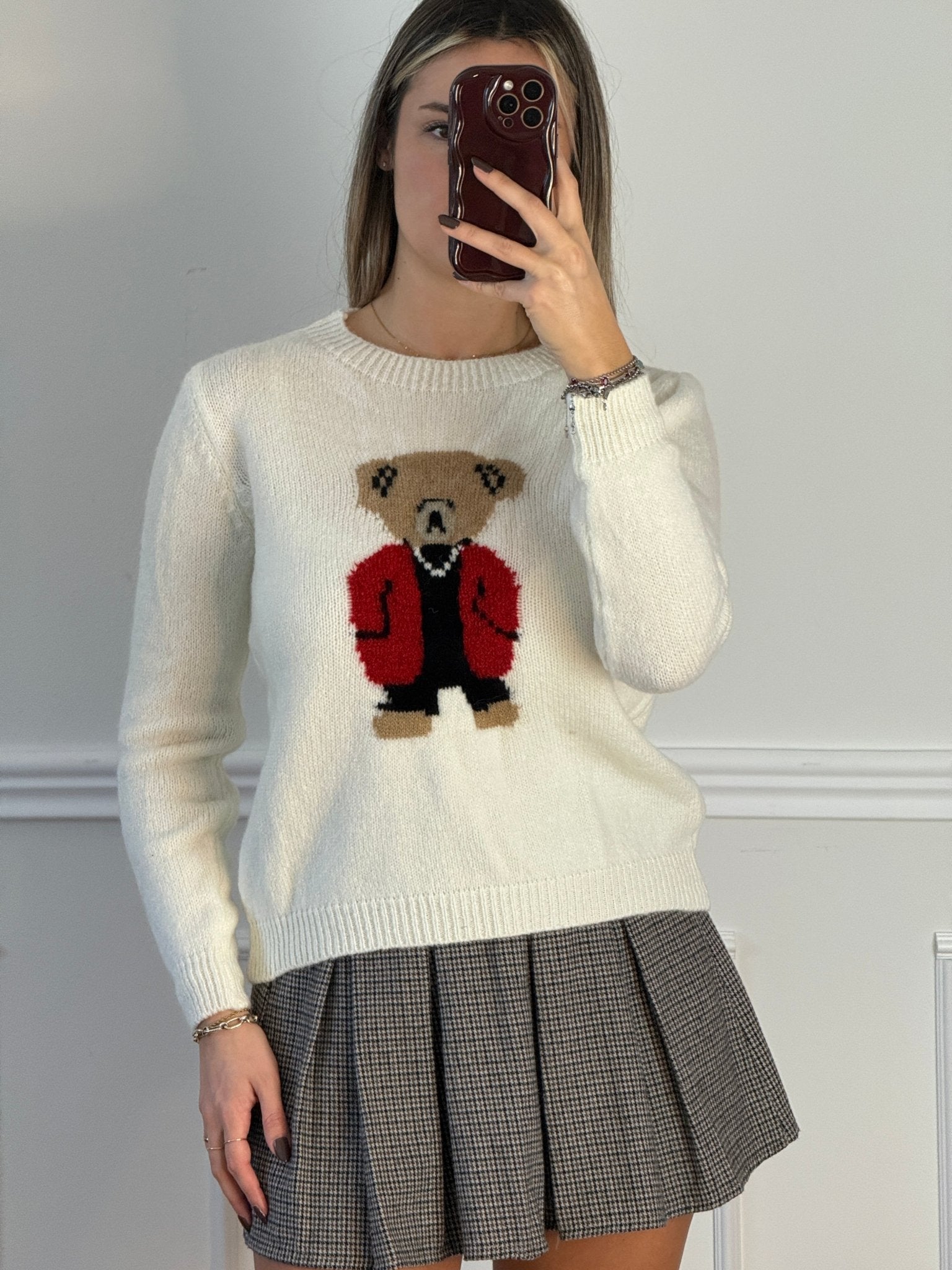 Maglioncino morbido con orsetto ricamato - Follie by Alice