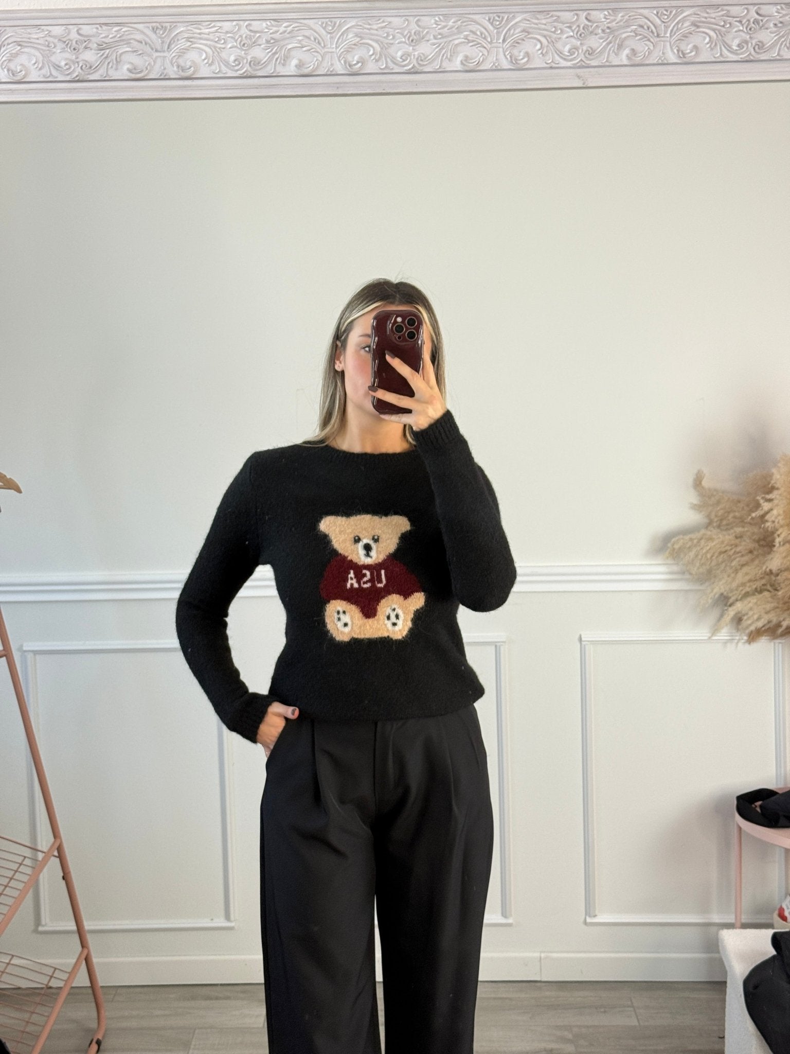 Maglioncino morbido con orsetto ricamato - Follie by Alice