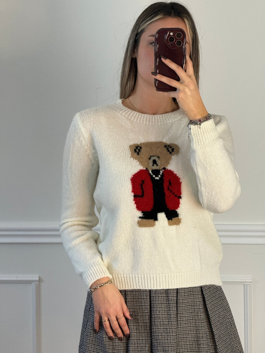 Maglioncino morbido con orsetto ricamato