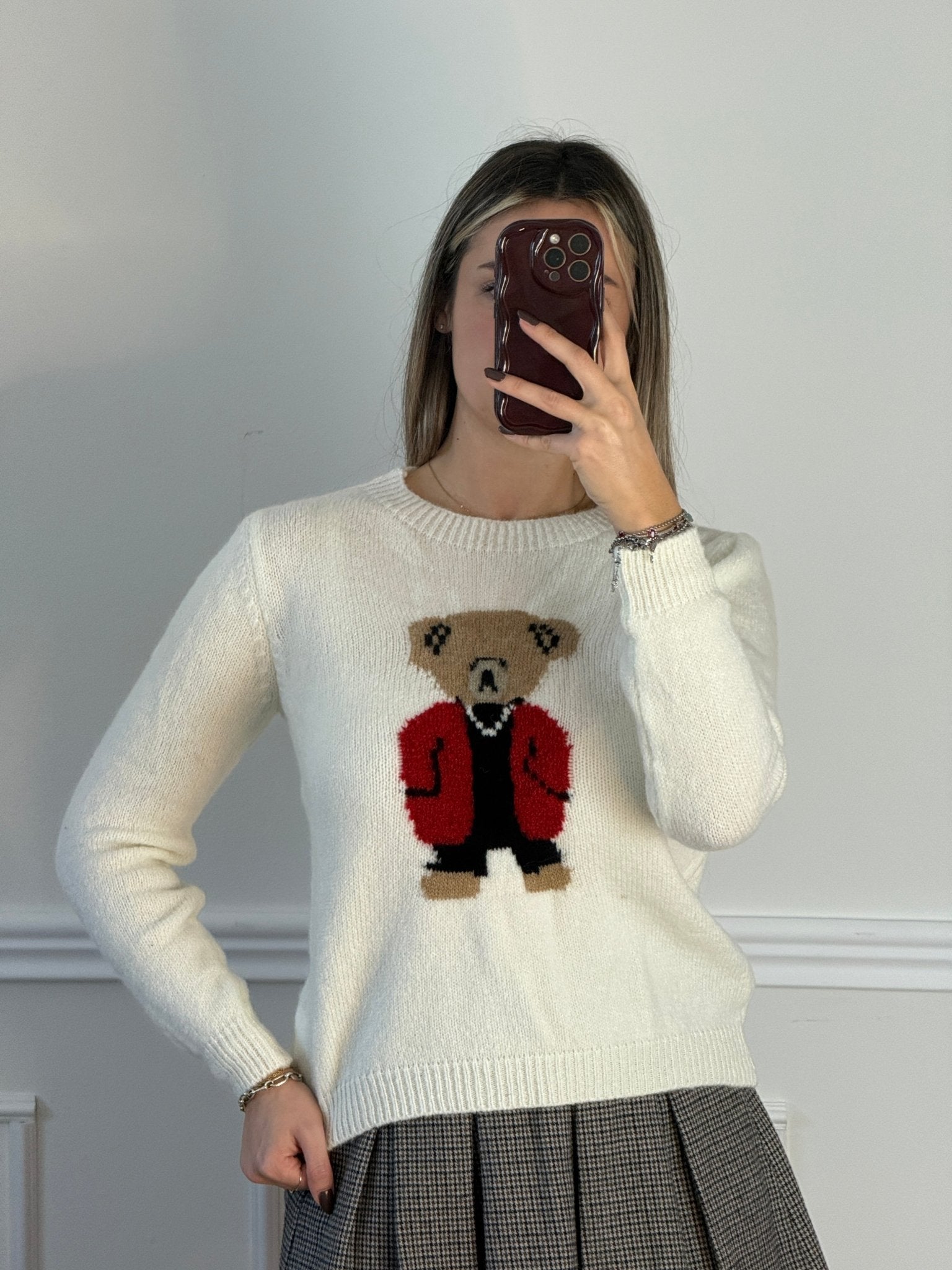 Maglioncino morbido con orsetto ricamato - Follie by Alice