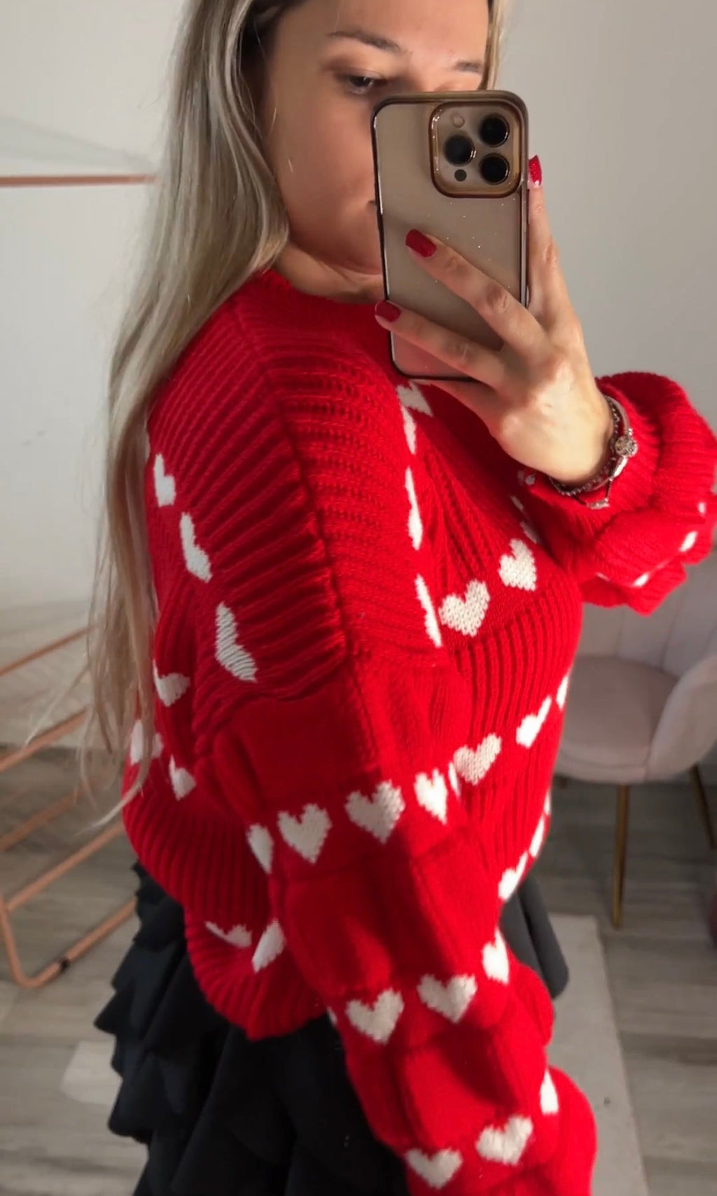 Maglione oversize rosso con cuoricini bianchi - Follie by Alice