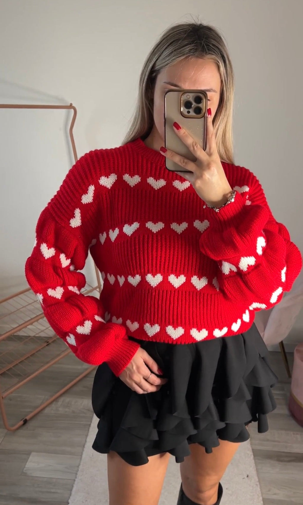 Maglione oversize rosso con cuoricini bianchi - Follie by Alice