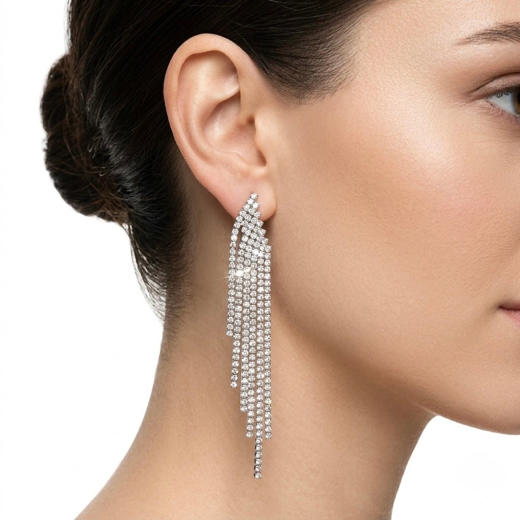 Orecchini argento cascata di strass - Follie by Alice Immagine principale del prodotto