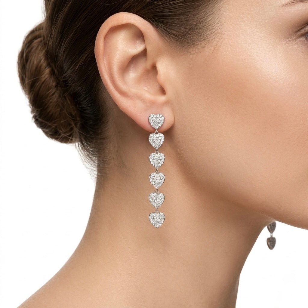 Orecchini argento con cuoricini strass pendenti - Follie by Alice Immagine principale del prodotto