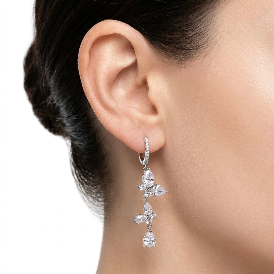 Orecchini argento con strass pendenti a farfalla
