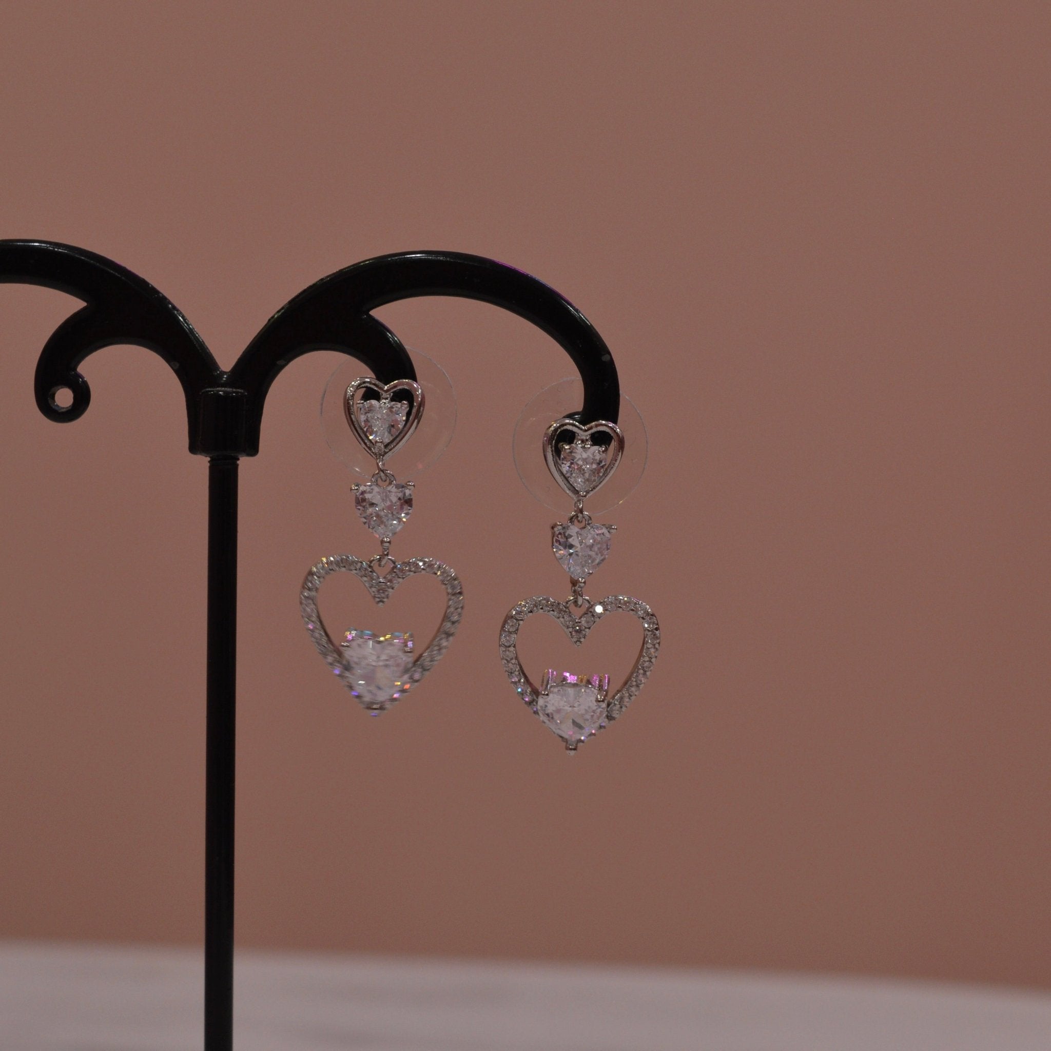 Orecchini argento pendenti a cuore con strass - Follie by Alice