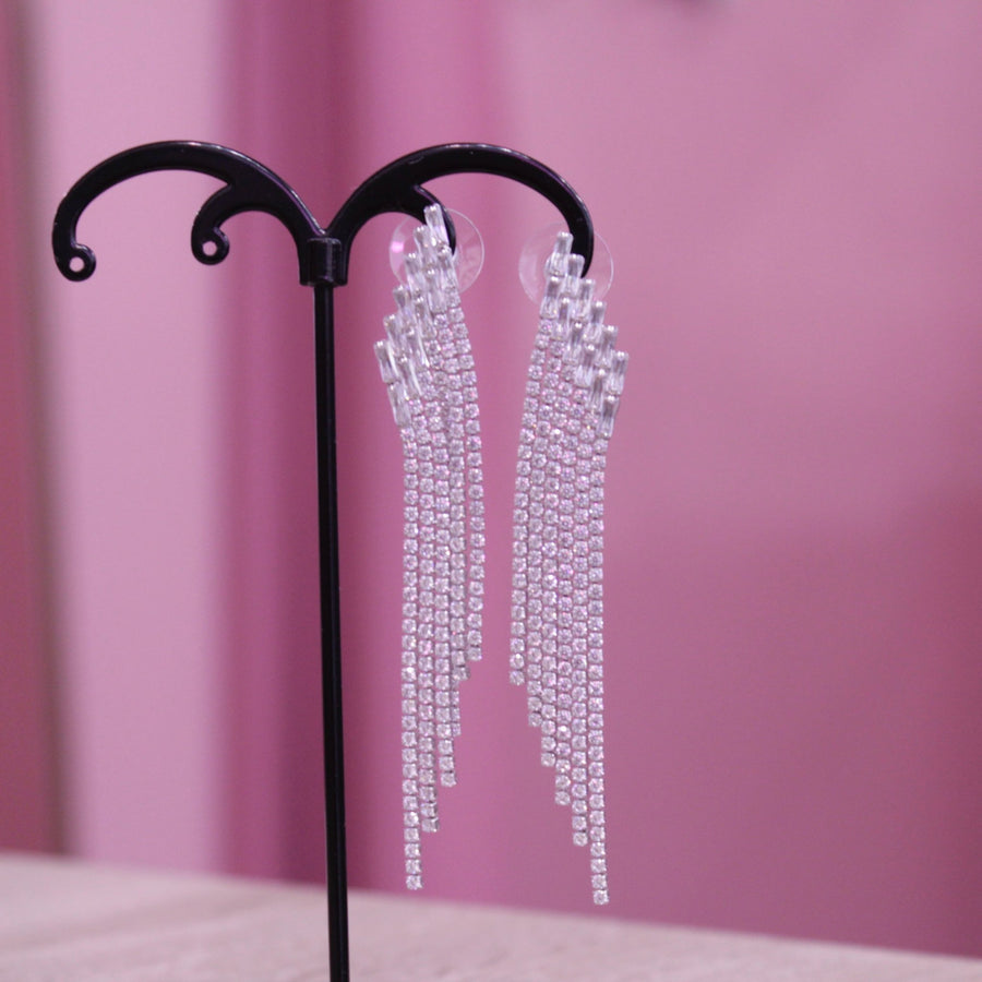 Orecchini argento pendenti cascata di strass