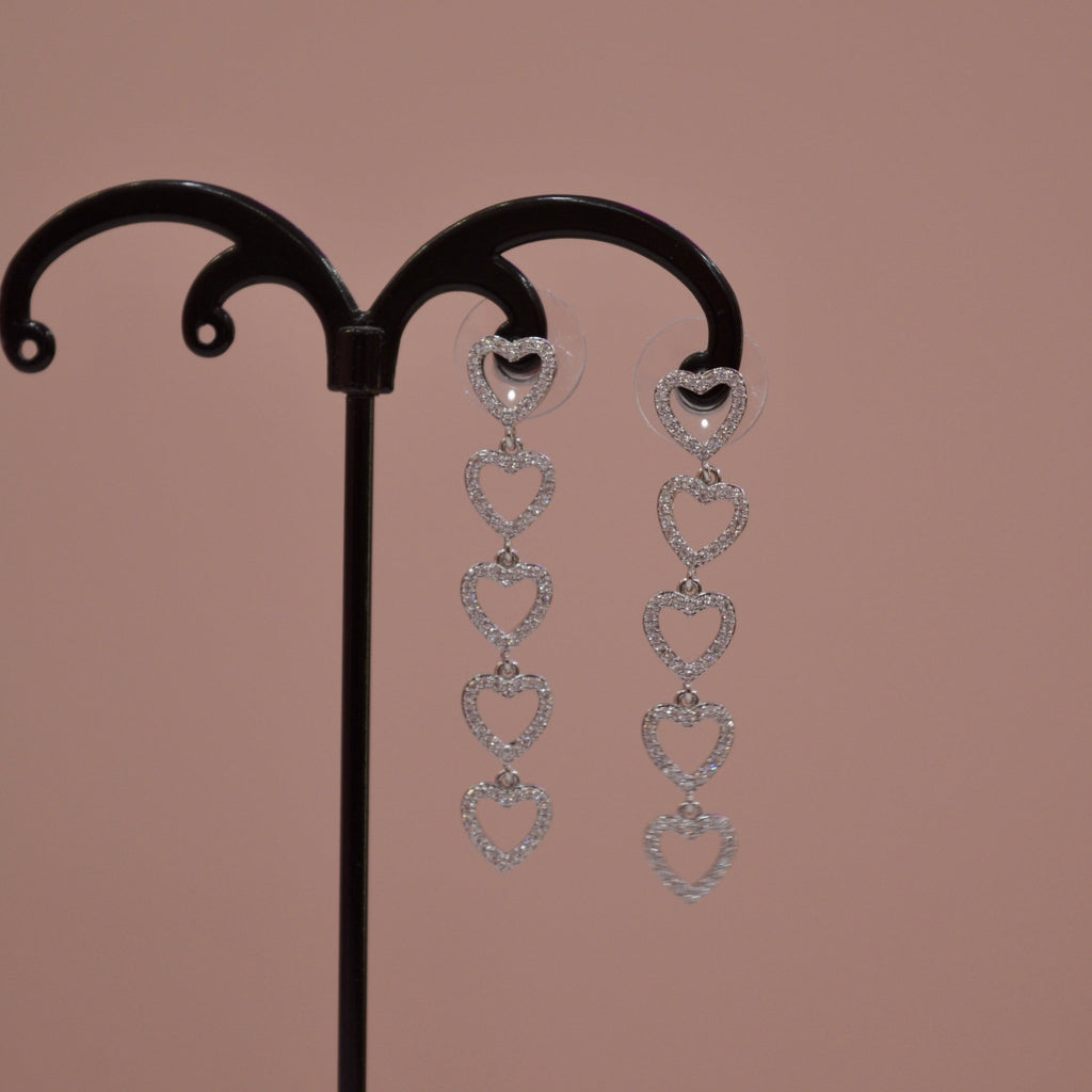 Orecchini argento pendenti con cuori di strass gioiello - Follie by Alice