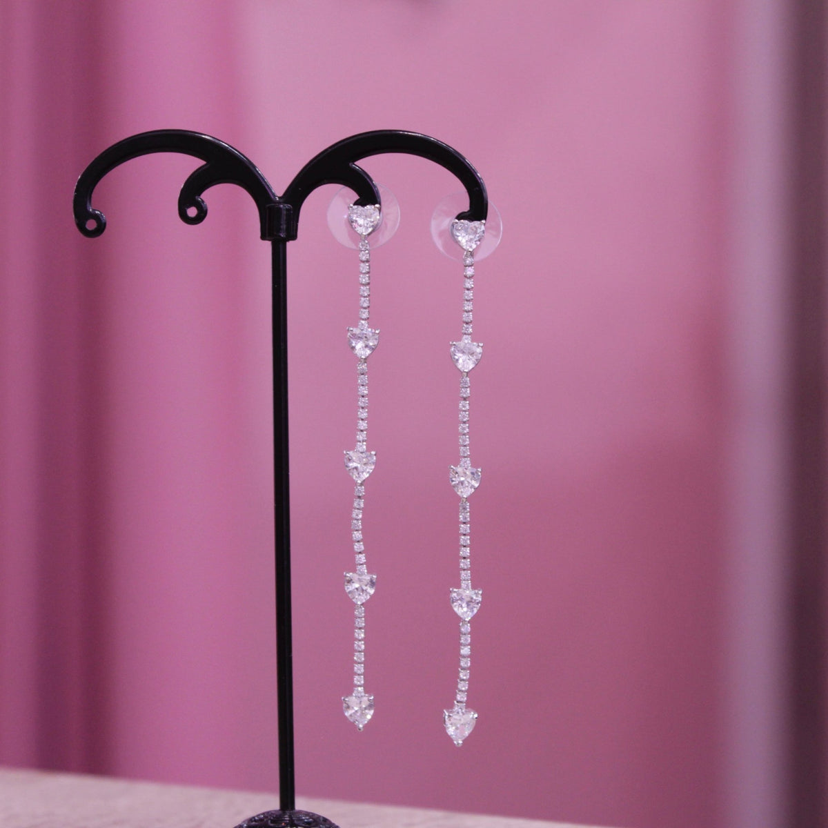 Orecchini argento pendenti di strass con cuoricini - Follie by Alice
