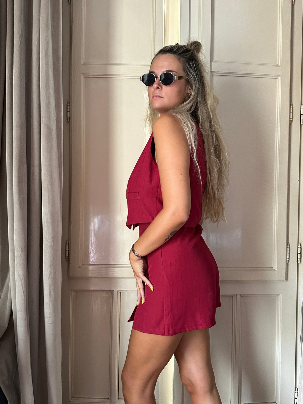 Pantaloncino - gonna effetto gessato con spacco - Follie by Alice