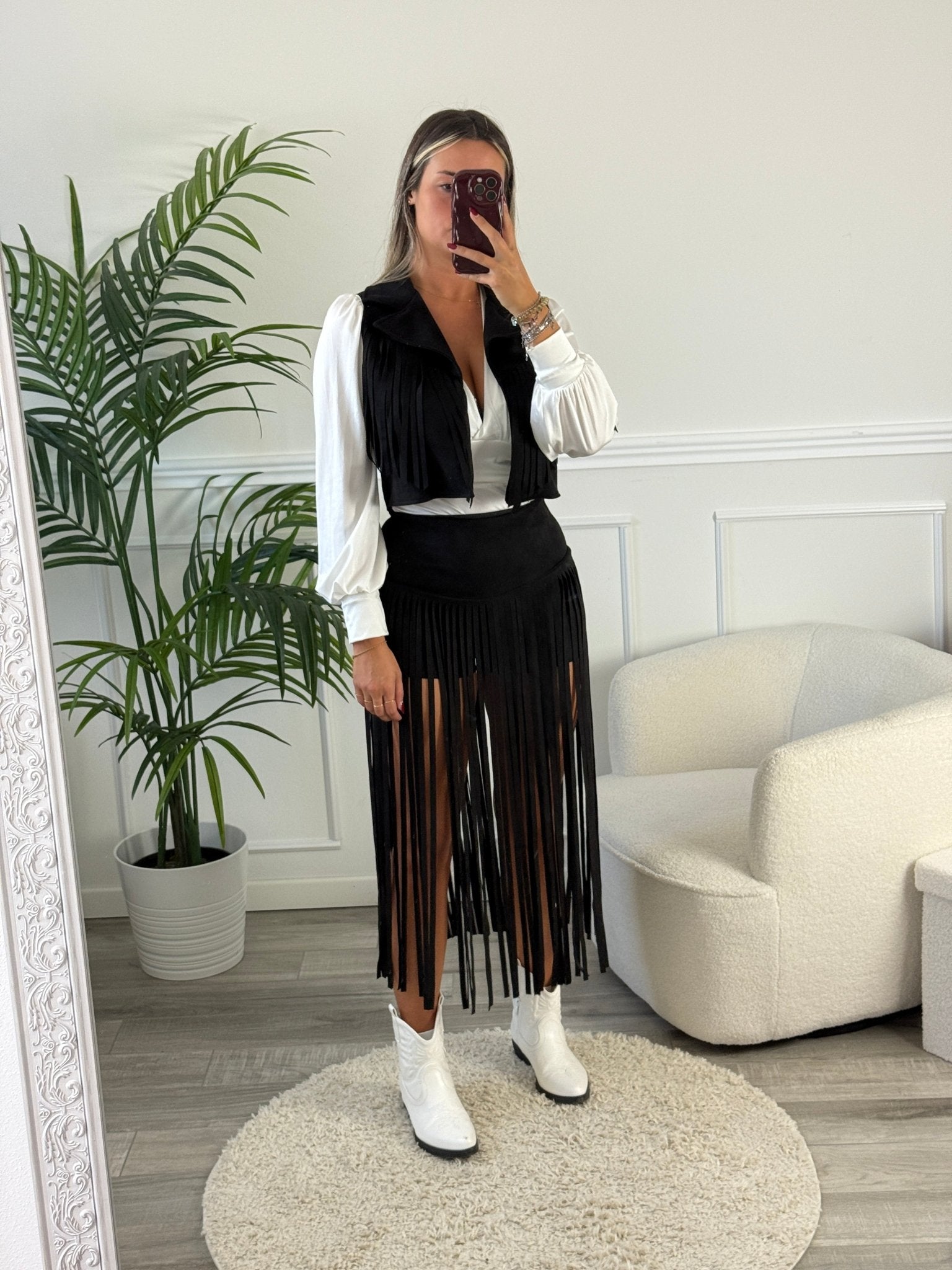 Pantaloncino - gonna in suede con frange - Follie by Alice