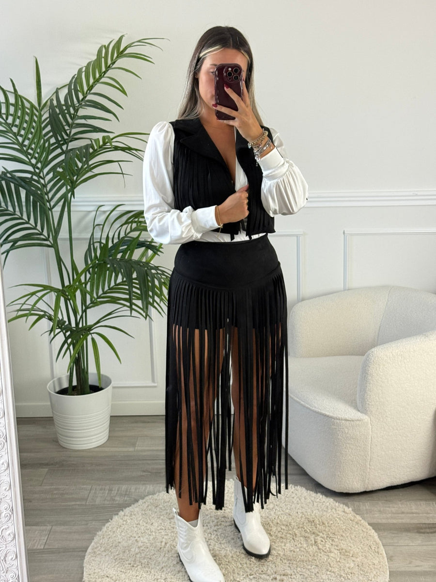 Pantaloncino-gonna in suede con frange RODEO