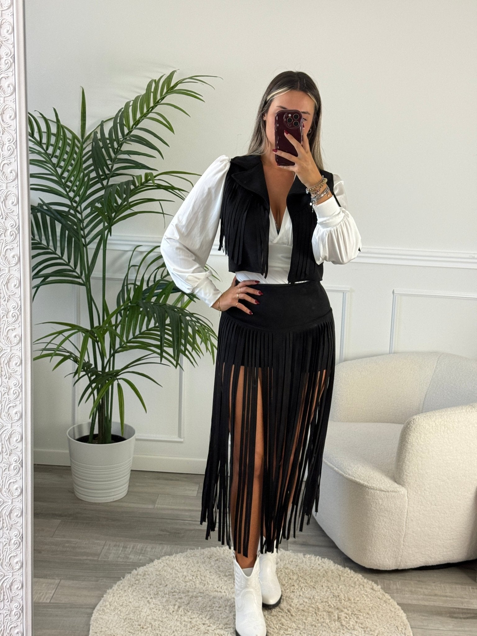 Pantaloncino - gonna in suede con frange - Follie by Alice