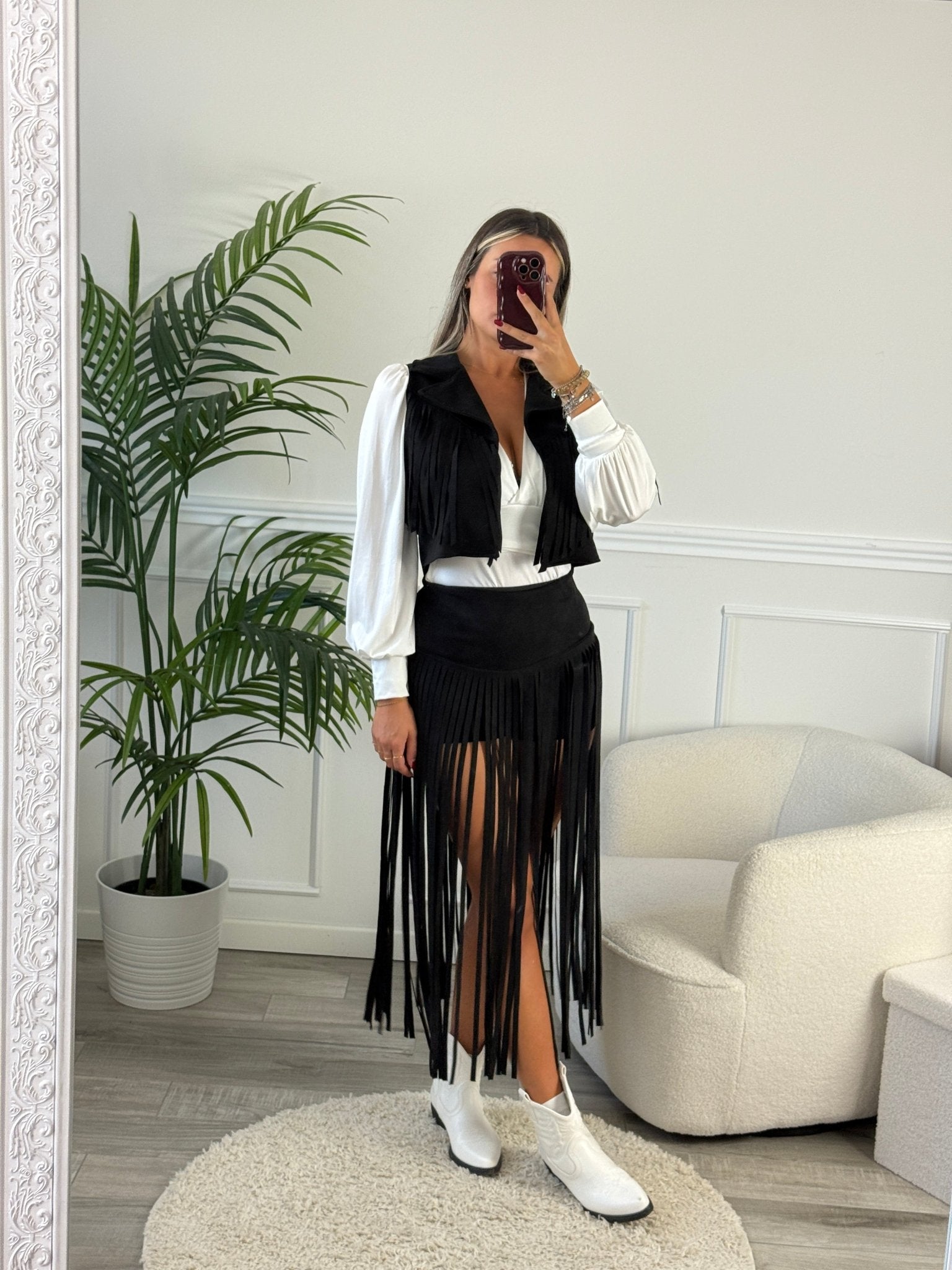 Pantaloncino - gonna in suede con frange - Follie by Alice