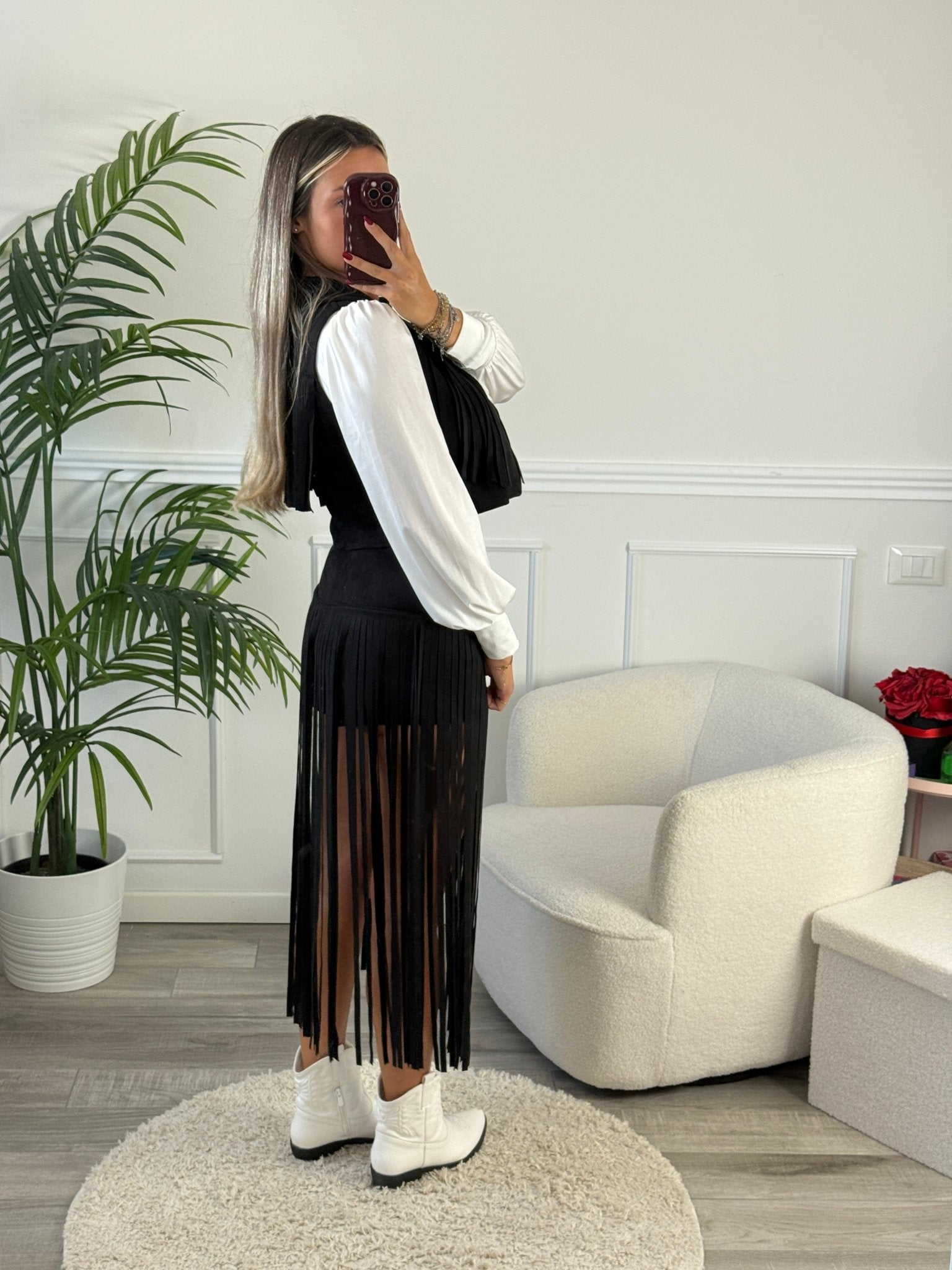 Pantaloncino - gonna in suede con frange - Follie by Alice