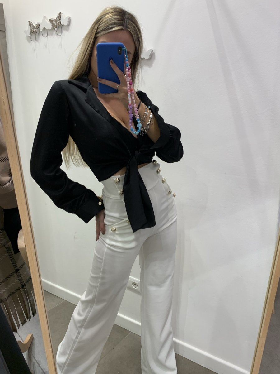 Pantaloni a palazzo con bottoni gioiello - Follie by Alice Immagine principale del prodotto