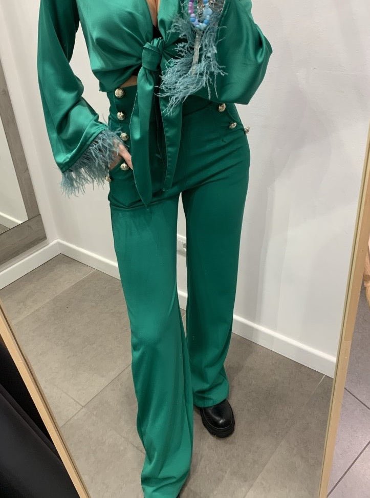 Pantaloni a palazzo con bottoni gioiello - Follie by Alice Immagine secondaria del prodotto
