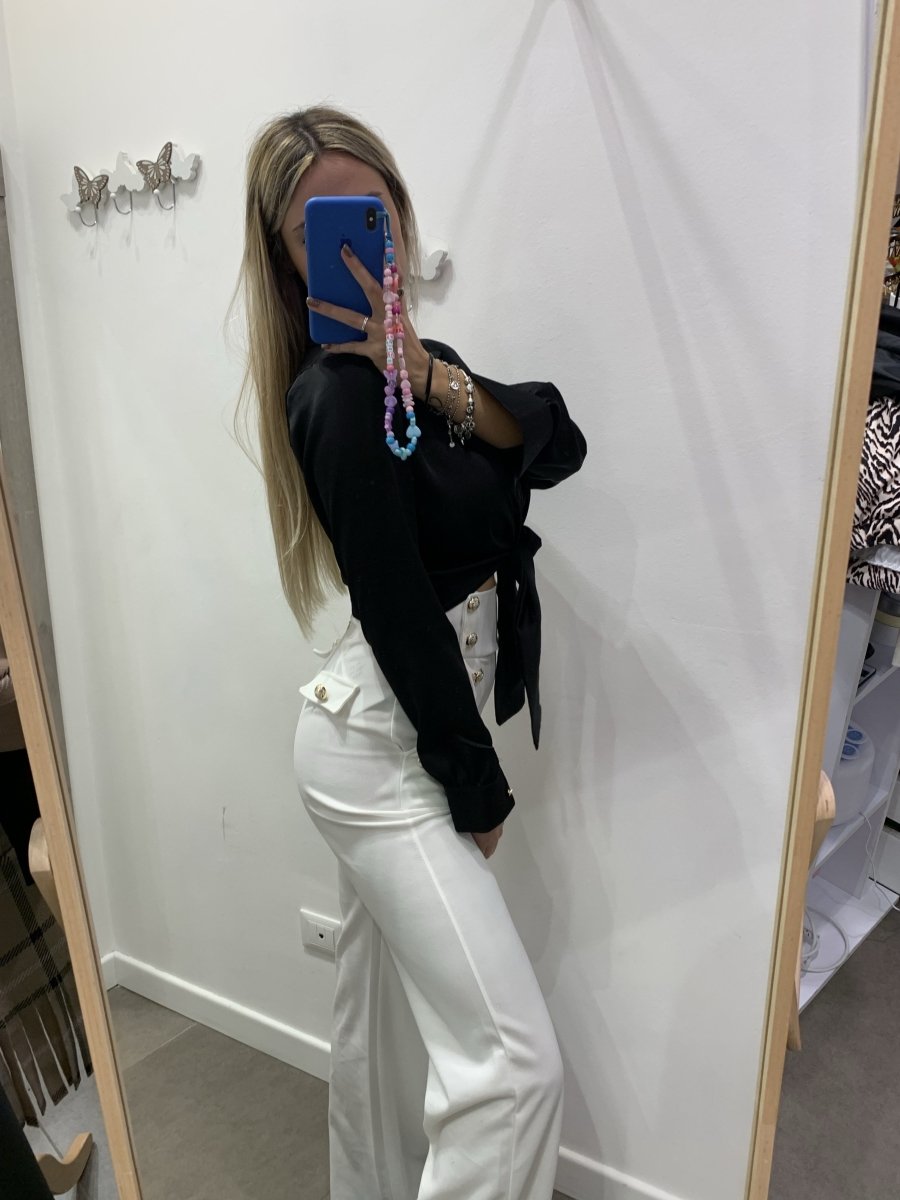Pantaloni a palazzo con bottoni gioiello - Follie by Alice Immagine secondaria del prodotto