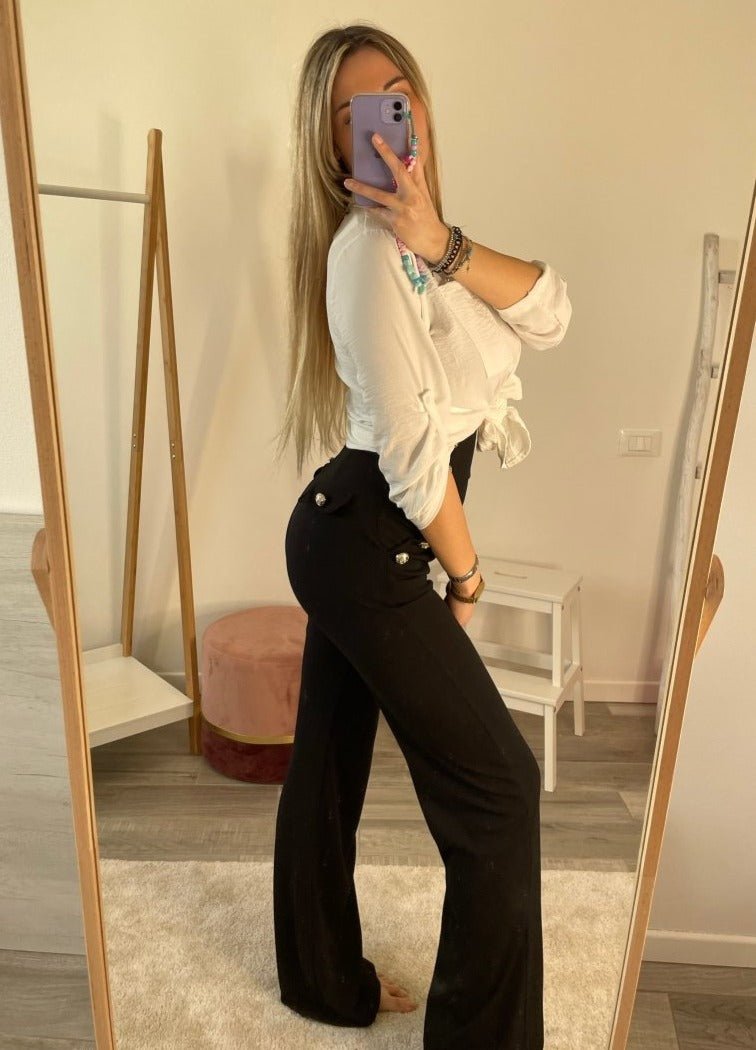 Pantaloni a palazzo con bottoni gioiello - Follie by Alice