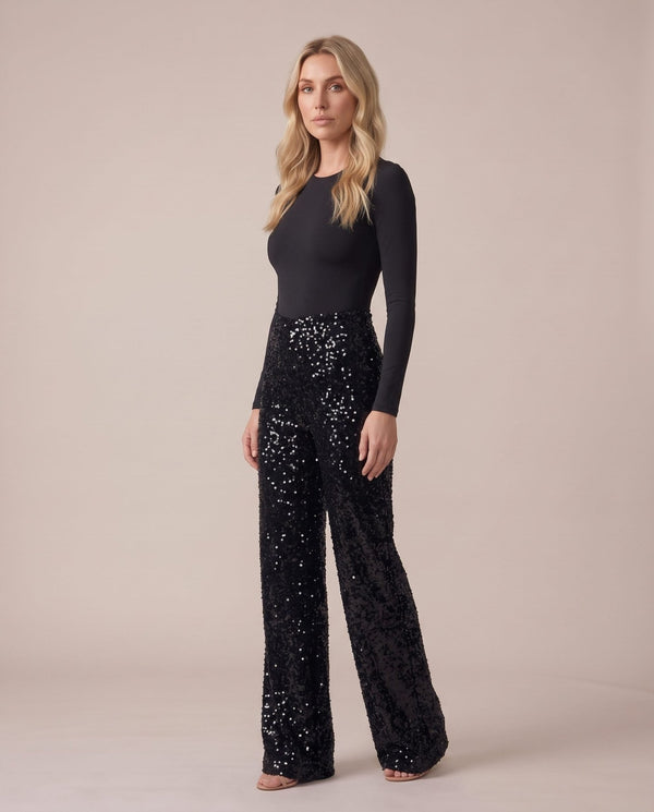 Pantaloni a palazzo con paillettes all-over LUMIÈRE - Follie by Alice