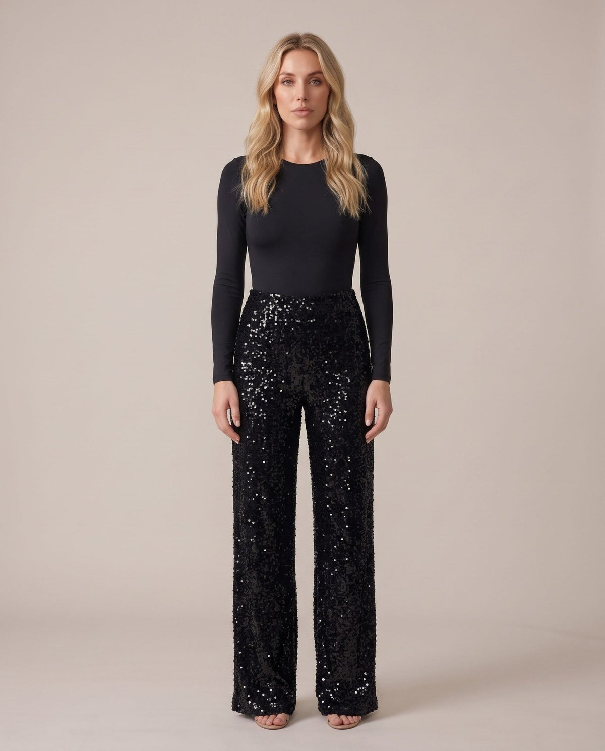 Pantaloni a palazzo con paillettes all-over LUMIÈRE - Follie by Alice