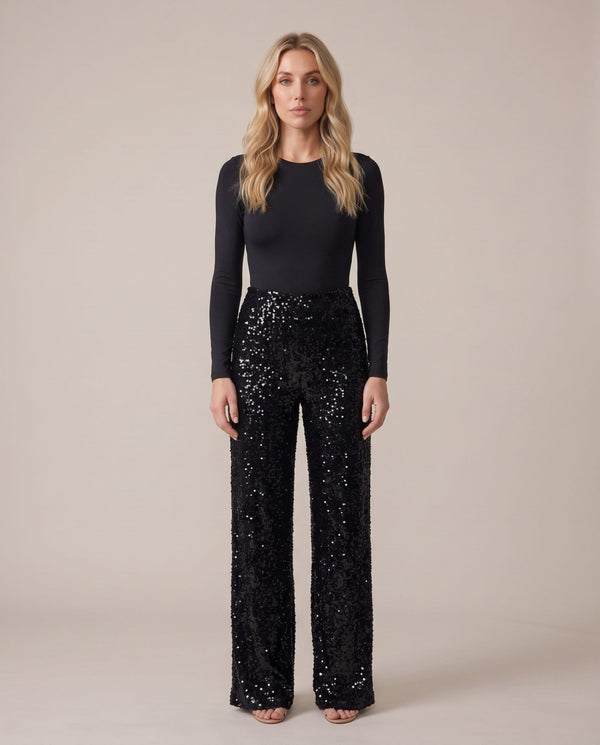 Pantaloni a palazzo con paillettes all-over LUMIÈRE - Follie by Alice