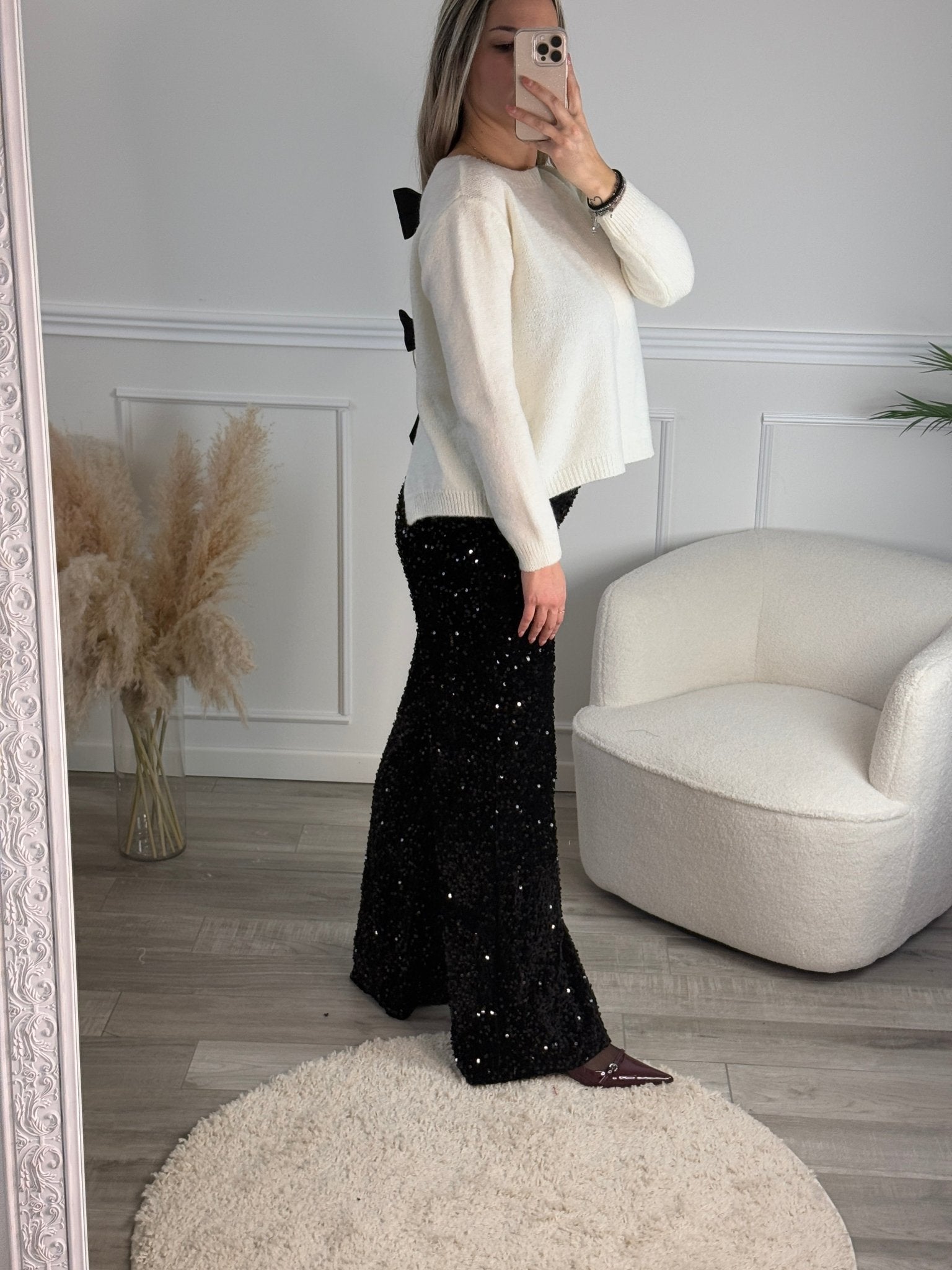 Pantaloni a palazzo in ciniglia con paillettes - Follie by Alice