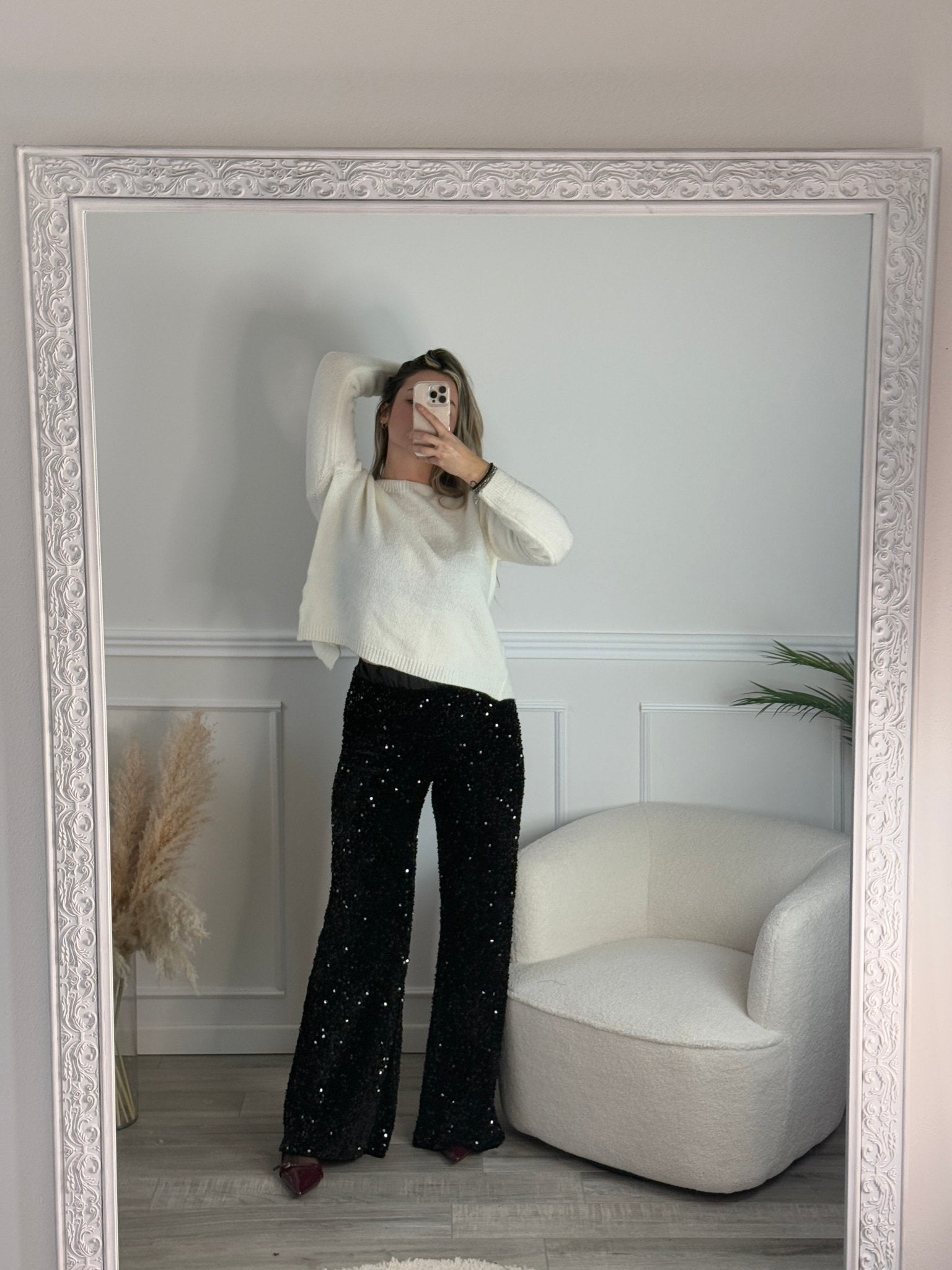 Pantaloni a palazzo in ciniglia con paillettes - Follie by Alice