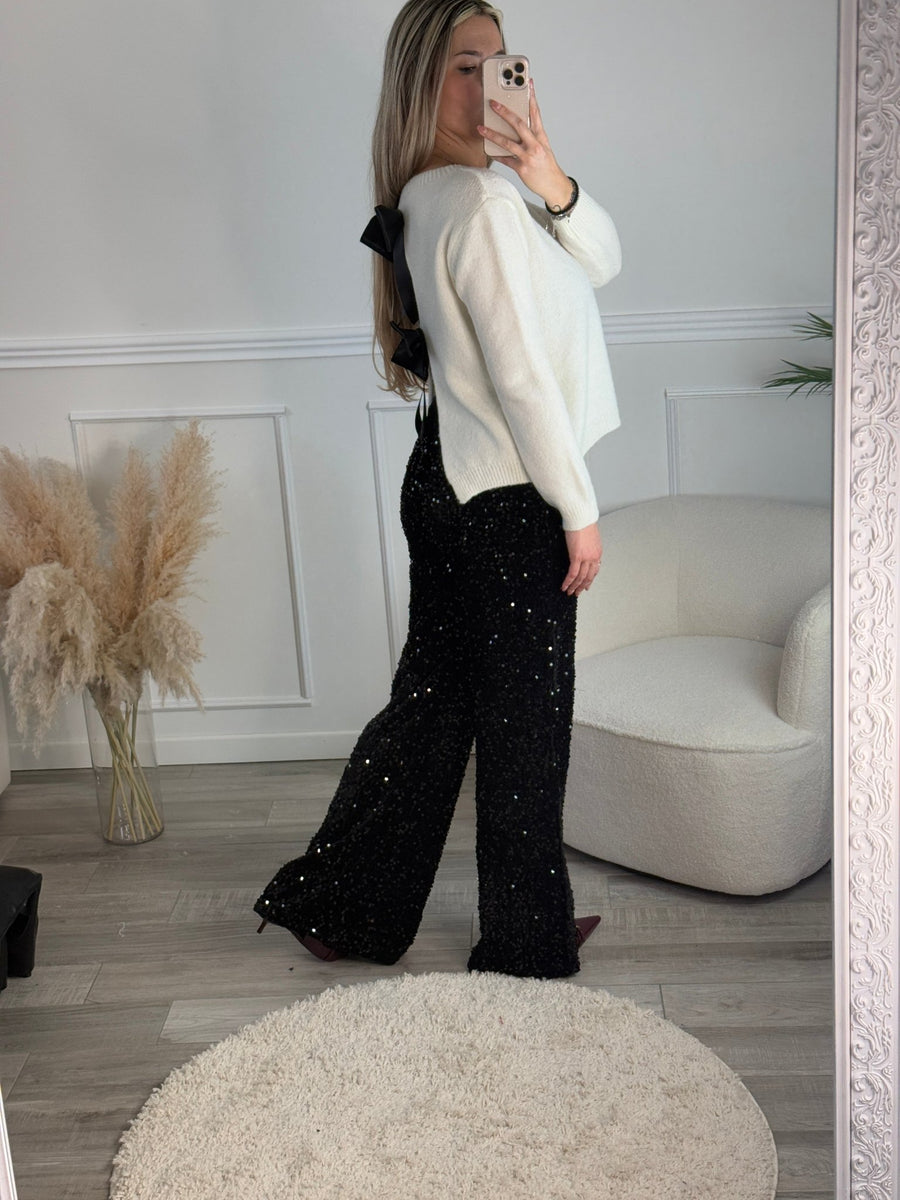 Pantaloni a palazzo in ciniglia con paillettes – alternate