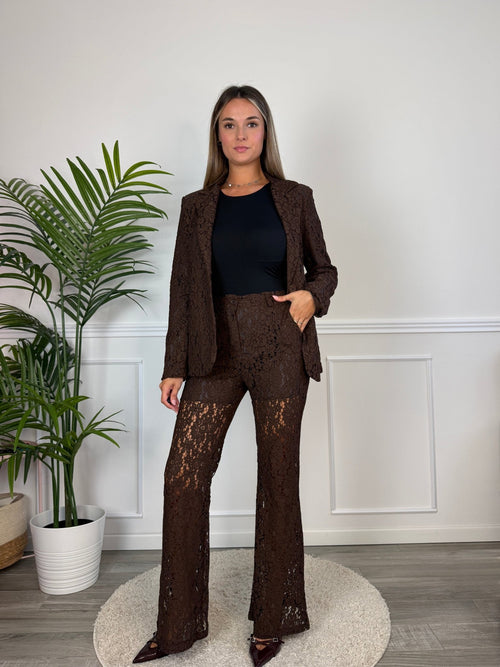 Pantaloni a zampa in pizzo floreale CHANTILLY - Follie by Alice