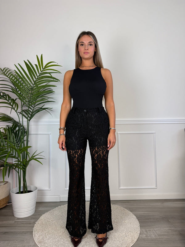 Pantaloni a zampa in pizzo floreale CHANTILLY - Follie by Alice