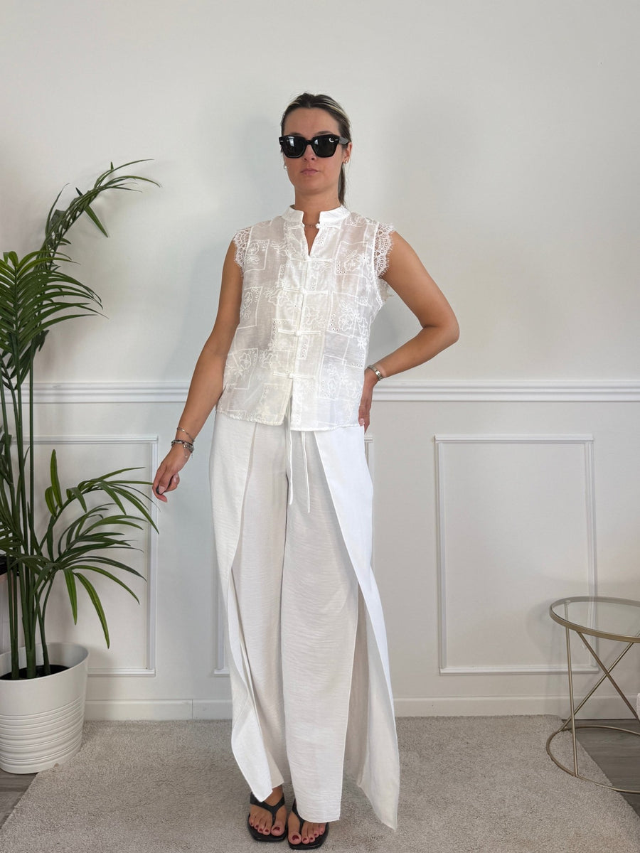 Pantaloni ampi effetto lino con spacchi MYKONOS